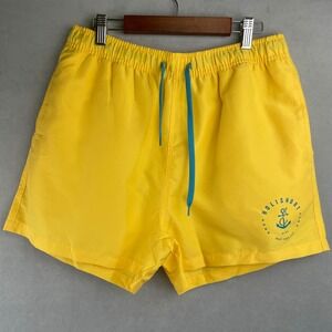HOLISHORT Men Yellow Classic Swim Trunks Shorts Anchor Nautical Elastic Bright L